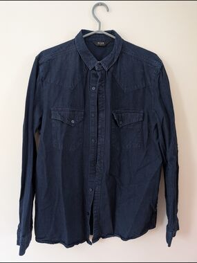 NEUW Navy Denim Western Shirt - Men's Long Sleeve Button-Up